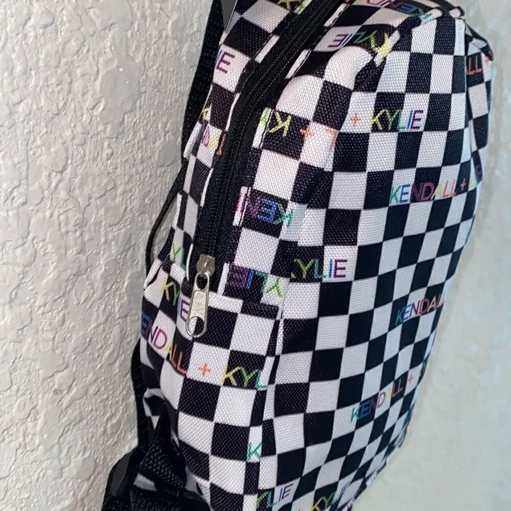 NWT Kendall & Kylie Mini Backpack black/white checkered rainbow